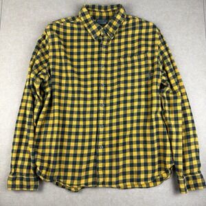 Eddie Bauer Plaid Flannel Shirt Mens XL Yellow Black Button Up‎ Stretch Classic